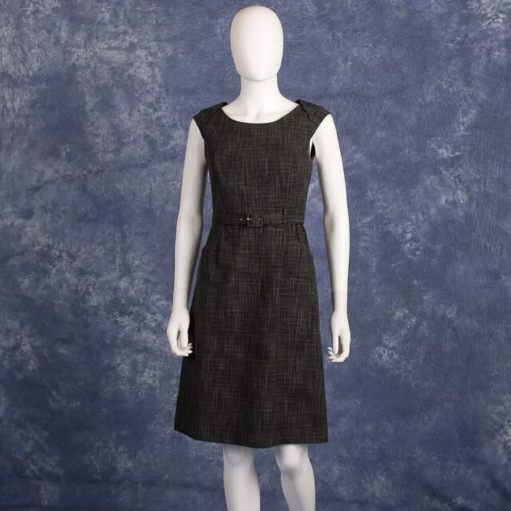 Merona Audrey Hepburn Style Charcoal Grey LBD Belted Midi Dress 2